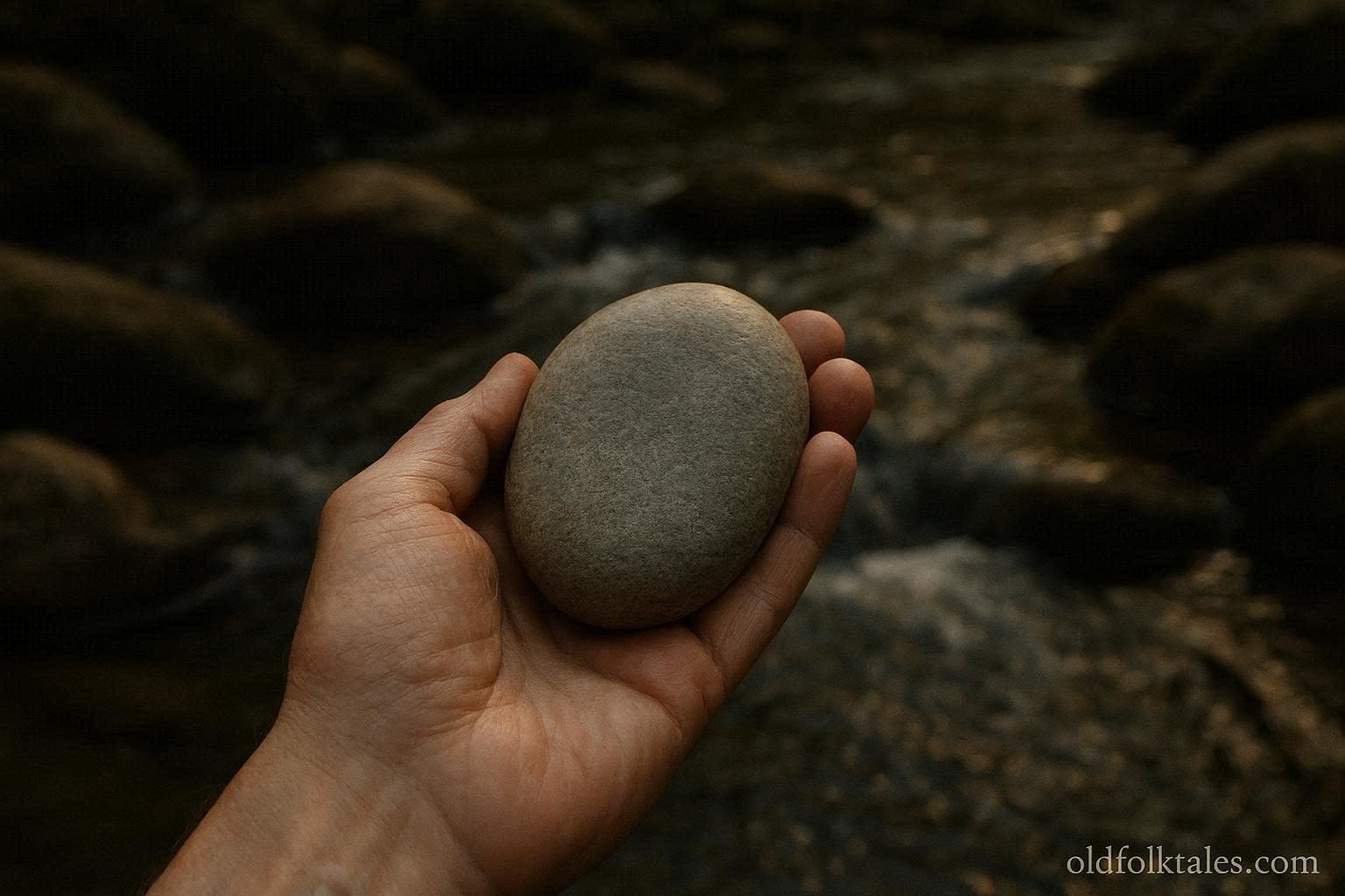 A smooth stone from a river being held for healing