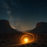 Sun traveling through an underground world before sunrise