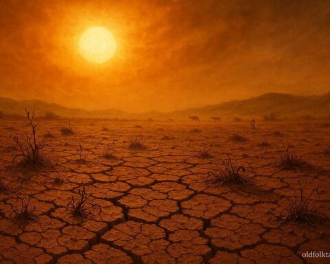 Scorched land under a harsh sun representing drought and imbalance