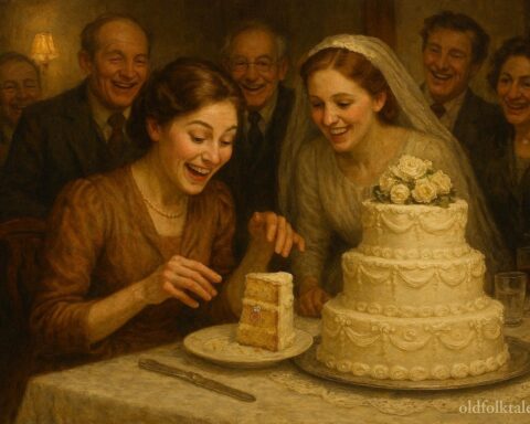 Guest discovering a hidden ring inside a wedding cake slice representing an American wedding superstition