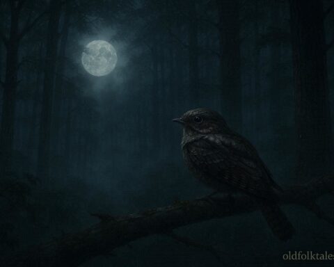 Whippoorwill perched in an Appalachian forest at night representing an American death omen superstition