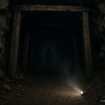 Dark abandoned tunnel in Colorado with a faint humanoid shadowy figure inside