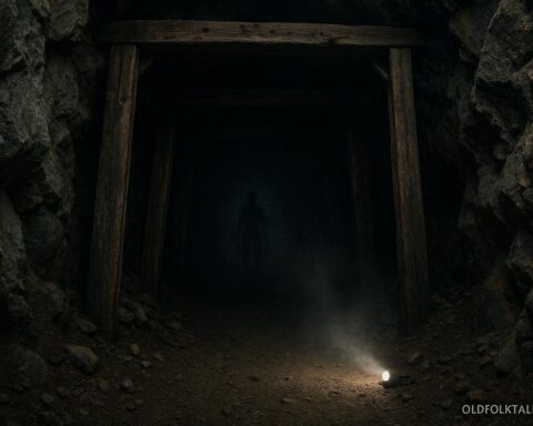 Dark abandoned tunnel in Colorado with a faint humanoid shadowy figure inside
