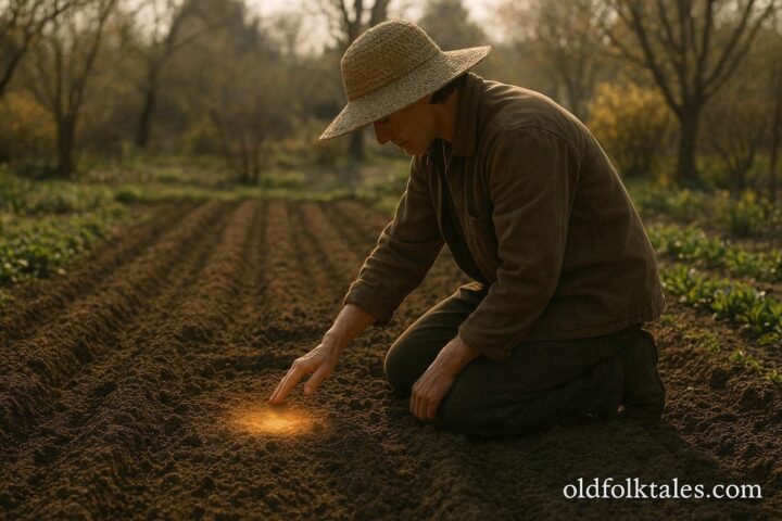 Person blessing garden soil before planting in early spring