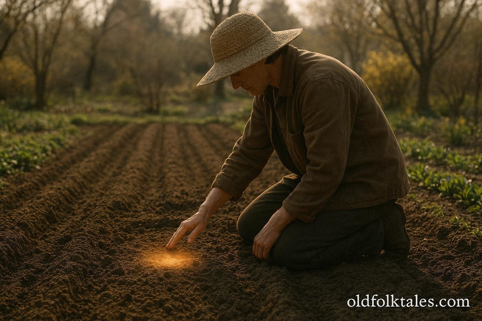 Person blessing garden soil before planting in early spring